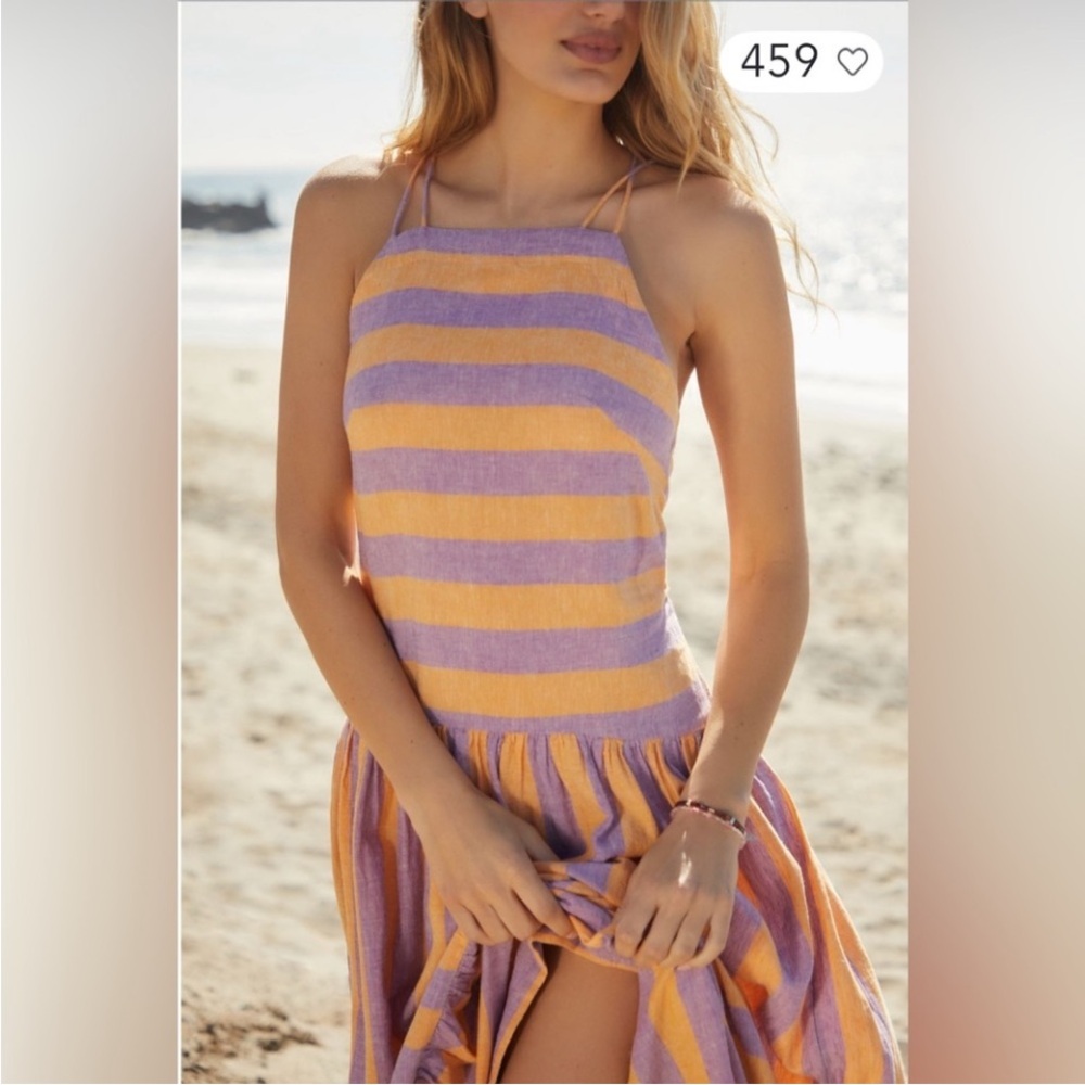 Anthropologie Striped Purple
and Orange Maxi‎ Dress size Large New Without Tag - Picture 3 of 7